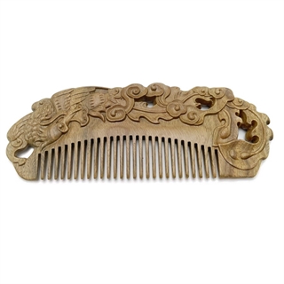 Trækam med udskåret drage og skyer – naturligt træ